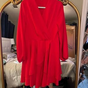 Long sleeve v neck flowy mini dress size large